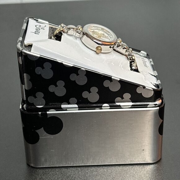 Disney Iconic Bracelet Watch Silver Gold Mickey Mouse Berger Co Metal Box READ - Picture 4 of 10